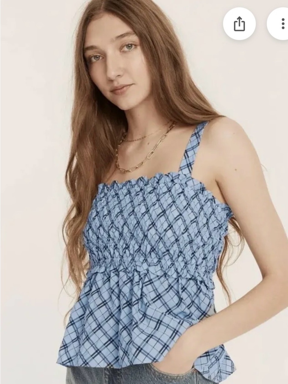 J.Crew Smocked Tank Womens Blue Mist Navy Lightweight Cropped Sleeveless Top L